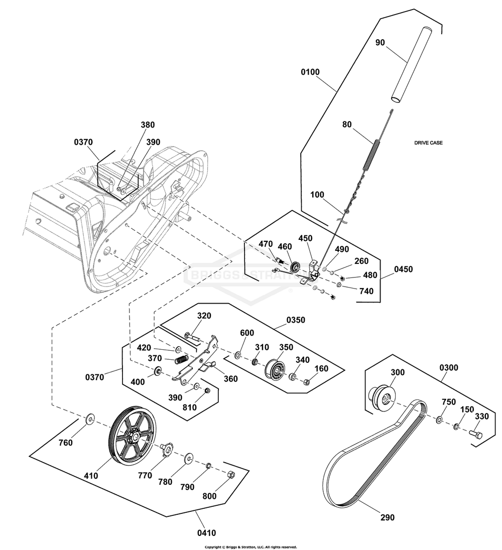 Auger Drive Group Diagram and Parts List for 1697293-00 (1222EE)(2020) Briggs and Stratton Snow Blower